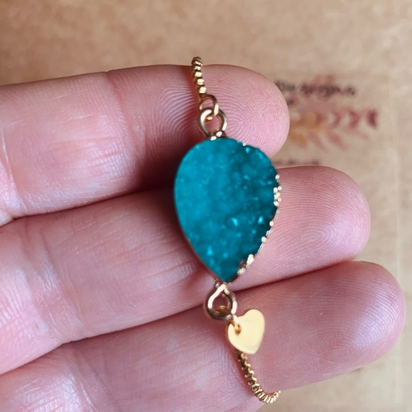 ✨Artisan Turquoise Quartz Druzy & 18k Gold Adjustable Bracelet ✨Handmade✨ - Picture 2 of 7